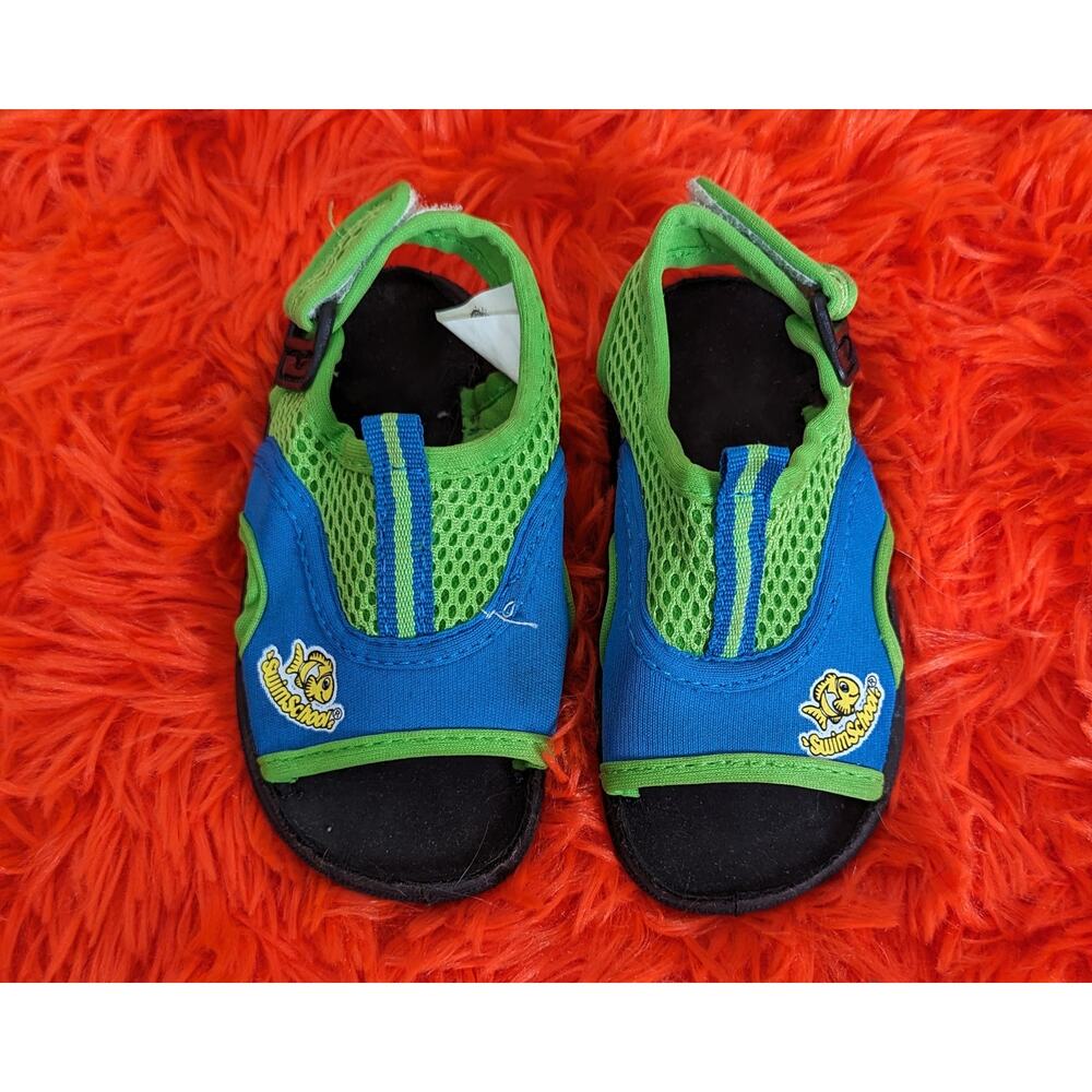 SwimSchool Blue Lime Green Unisex Velcro Water Sandals Shoes Toddler 5/6